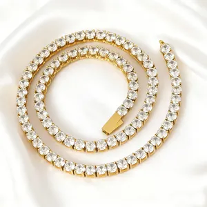 Stainless Steel Tennis Chain Necklace Gold Silver Plated Round Zirconia Inlaid Luxury Jewelry For Women Men Commute Accessories