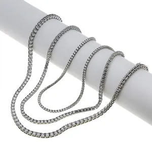 Three layered silver titanium steel tennis chains with sparkling 3-5mm zircon stones