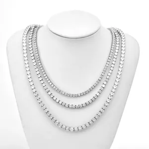 Three-layered silver titanium steel tennis necklaces with 3mm to 5mm cubic zirconia stones