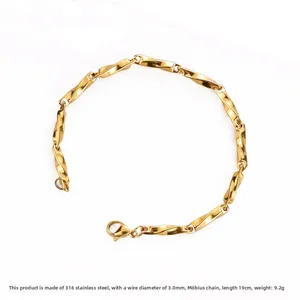 18K gold plated Mobius twisted chain bracelet in 316 stainless steel, 19cm length