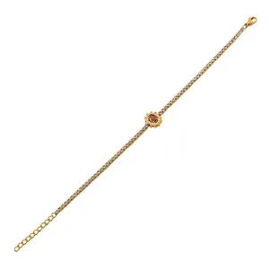 Gouden roestvrijstalen tennisarmband met rode zonnebloemedelsteen en zirkonia inlays