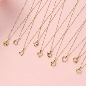 Collection of minimalist 18K gold plated heart necklaces with sparkling cubic zirconia