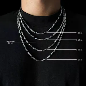 Polished silver stainless steel box chain necklace for men shown in 0.3cm width