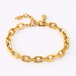Detail of 18K gold-plated link chain with zircon water drop charm and lobster clasp
