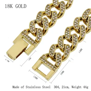 Polished 18K gold plated stainless steel Cuban chain necklace with sparkling crystals