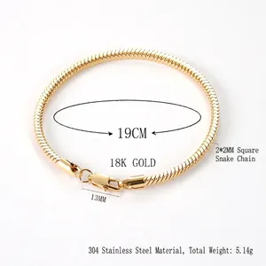 Bracciale a catena serpente quadrata in acciaio inossidabile placcato oro 18K per uomo