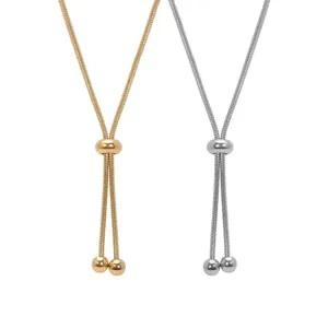 Minimalist adjustable 18K gold and silver snake chain necklace with slider bead