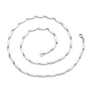 Polished stainless steel Cuban link necklace with lobster clasp on white background