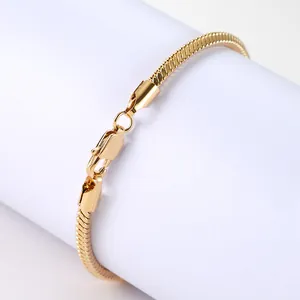 Polished 18K gold stainless steel square snake chain bracelet with lobster clasp