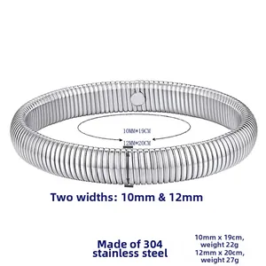 Bracelet élastique minimaliste en acier inoxydable argenté, largeurs 10 mm et 12 mm