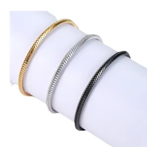 Minimalist square snake chain bracelet set in gold, silver and black stainless steel