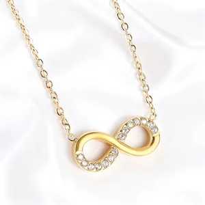 Collar con Colgante de Infinito de Acero Inoxidable 316 Micro Zirconia Número 8 Joyería Bañada en Oro de 18K para Mujer