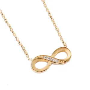 Collar de símbolo infinito en acero de titanio dorado con circonitas micro-engastadas