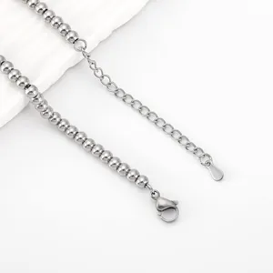 Silver beaded stainless steel bracelet with adjustable lobster clasp and extender chain
