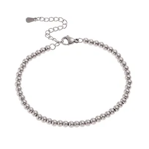 Polished 4mm stainless steel beaded bracelet with lobster clasp and adjustable extension chain