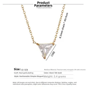 18K gold plated titanium necklace featuring a minimalist 10mm triangular zircon pendant