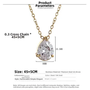 18K vergoldete Edelstahlkette mit birnenförmigem Zirkon-Tropfenanhänger für Damen