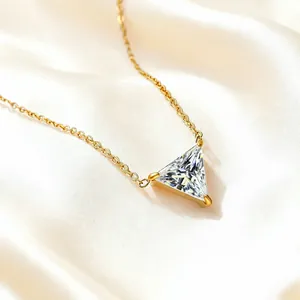 Minimalist Triangle Zircon Pendant Necklace For Women Stainless Steel 18K Gold Plated Elegant Geometric Jewelry Gift