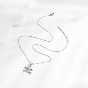 Polished silver skull and crossbones pendant necklace with sparkling micro-pave crystals