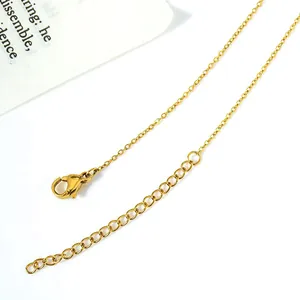 Close-up of golden stainless steel necklace clasp and adjustable extender chain