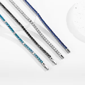 Classic 3mm tennis bracelets with colorful zircons and silver steel fold-over clasps
