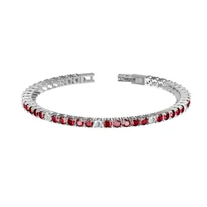 Detail of stainless steel clasp on a 3mm tennis bracelet with red and white zircons