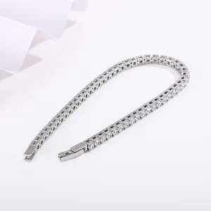 Close-up of 3mm cubic zirconia tennis bracelet in silver finish with a secure fold-over clasp