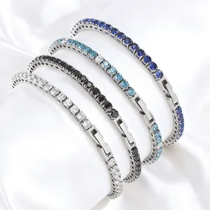Classic Round Zirconia Stainless Steel Tennis Bracelet For Women Men Iced Out CZ Chain Link Bracelet Gold Silver Plated Jewelry Gift
