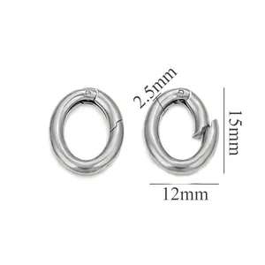Silver stainless steel oval spring ring clasp for DIY jewelry making 15x12mm size