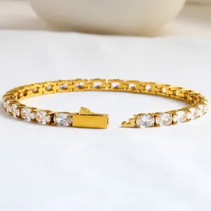 Bracelet De Tennis En Zircon Ovale Acier Inoxydable Hip Hop Luxe Bijoux De Poignet Pour Hommes Et Femmes