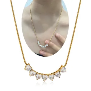 Damen Herz Zirkonia Anhänger Halskette 316L Edelstahl Schlangenkette Vakuumgalvanisiert Hochwertiger Mode Party Schmuck