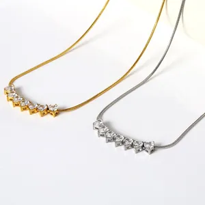 Luxus Herz Zirkon Tennis Halskette in Gold und Silber Finish mit Schlangenkette