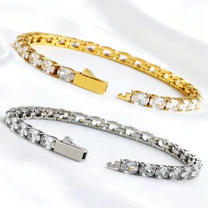 316L Roestvrij Staal Ovaal Zirkonia Tennis Armband Luxe Enkele Rij Glinsterende Sieraden Voor Bruiloft Feest Unisex Cadeau-Idee