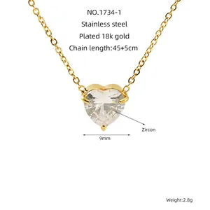 Halsketting met hartvormige hanger van titaniumstaal met 18k goud en 9mm zirkoon
