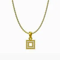 Detailed close-up of gold square necklace pendant with pavé sparkling zircon stones