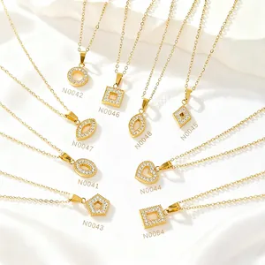 Modern Stainless Steel Zirconia Pendant Necklace For Women Geometric Square Heart Oval Shaped Gold Silver Plated Jewelry