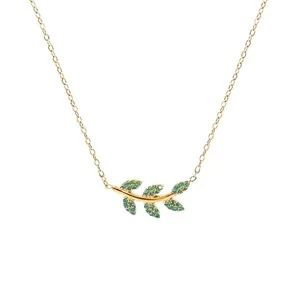Collier bohème en acier inoxydable doré avec pendentif feuille de rameau d'olivier