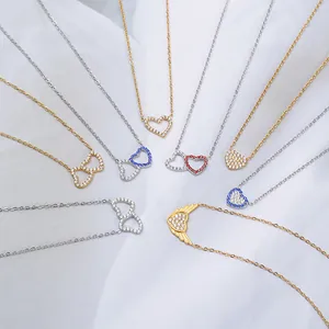Elegant Stainless Steel Zirconia Heart Pendant Necklace For Women Angel Wing Gold Silver Plated Minimalist Fashion Jewelry