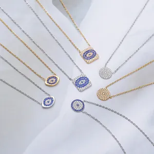 Titanium steel evil eye necklaces with cubic zirconia in gold and silver finishes