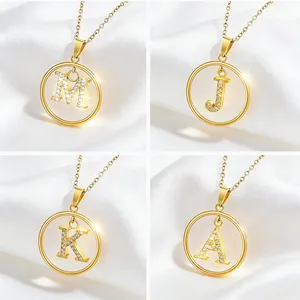 Collar Con Colgante De Inicial De Alfabeto De Acero Inoxidable 316 Para Mujer Joyería De Moda Con Letra Circular De Zirconia Chapada En Oro
