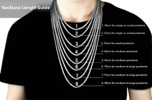 Size guide for stainless steel Cuban link necklaces showing lengths from 46cm to 80cm