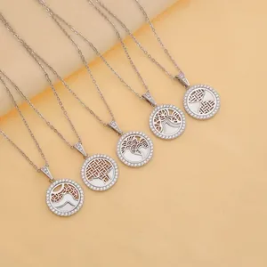 Set of six luxury 18K gold hollow necklaces with totem pendants and sparkling crystals