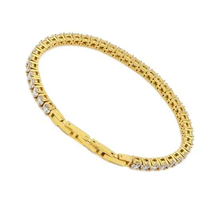 Bracelet de tennis classique en acier titane doré orné de zircons étincelants