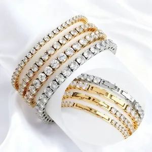 Bracelet Tennis Exquis en Acier Inoxydable pour Femmes Hommes Zircone Incrustée Plaqué Or Argent Bijoux Classiques de Haute Qualité Cadeau