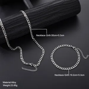 Conjunto de joyas punk hip hop en aleación plateada con cadena cubana para hombre y mujer