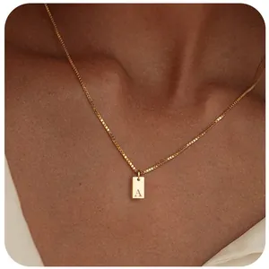 Collar con Colgante Cuadrado de Alfabeto de Aleación de Zinc para Mujer Cadena de Caja de Letra Inicial Joyería de Moda Regalo