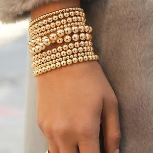 Bracelet Élastique Minimaliste CCB en Perles Rondes pour Femmes Plaqué Or Argent Bijoux de Mode Bracelet Empilable