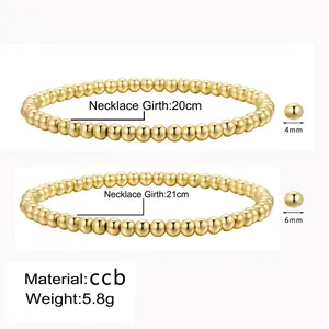 Bracelets à billes dorées de 4mm et 6mm en matériau CCB léger et extensible