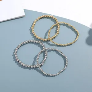 Lot de 4 bracelets élastiques à perles métalliques en or et argent, tailles 4mm et 6mm