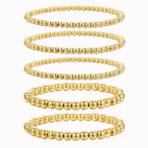 Lot de 5 bracelets élastiques dorés minimalistes avec perles en métal de 4mm et 6mm